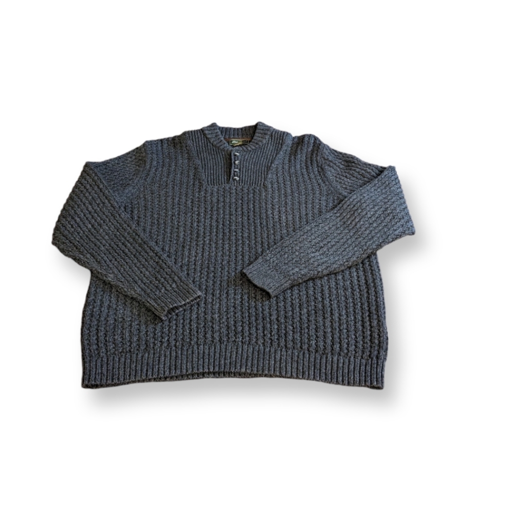 Eddie Bauer 4 Button Knit Heavy Pullover Sweater Size L Dark Gray